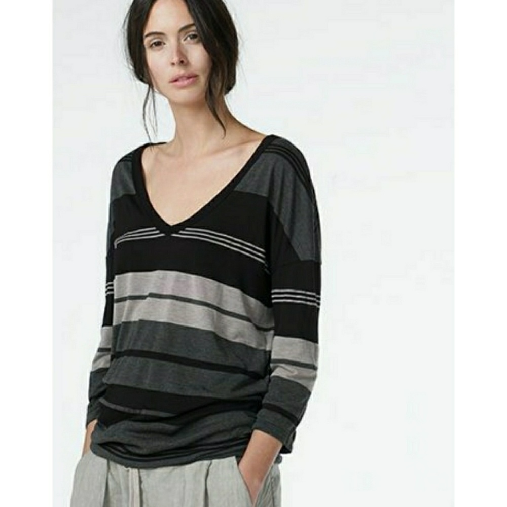James Perse Striped Deep Vneck Tee